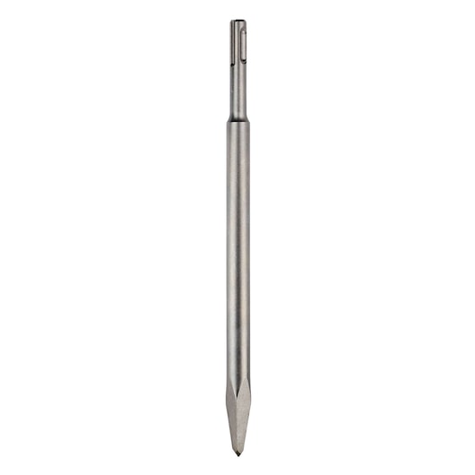 A DEWALT SDS Plus pointed chisel, model DT6801, used as an accessory for hammer drills to break or chip hard materials like concrete. The tool is metallic with a pointed tip and a shank designed for SDS Plus chucks.
