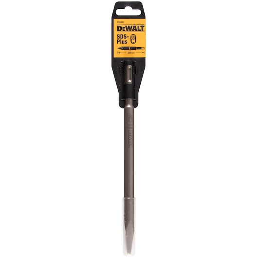 DEWALT SDS-Plus chisel bit, 250mm, shown in retail packaging, suitable for hammer drills.