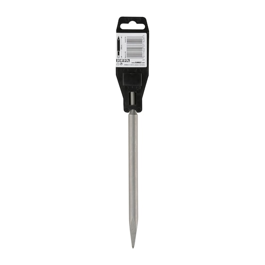 A DEWALT DT6801 pointed chisel bit in retail packaging, used for breaking and demolition with power tools.