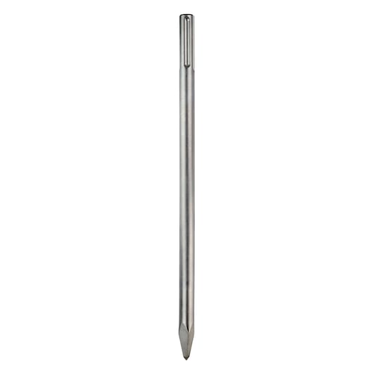A pointed steel chisel bit with an SDS connection end, suitable for use with rotary hammers for breaking and chiseling applications.