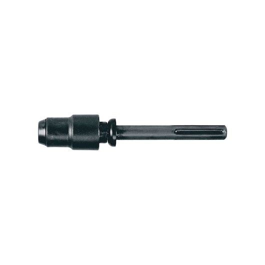 A DEWALT DT6830 SDS-plus adapter with a black metal cylindrical body, designed for power tool compatibility, shown on a plain white background.