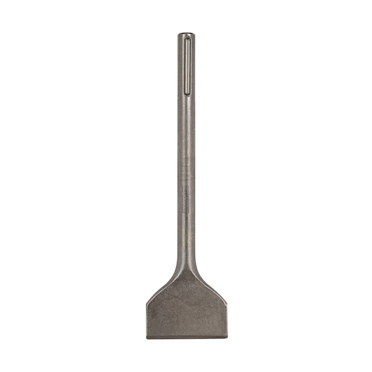 Flat steel chisel with SDS-plus shank, used for demolition and masonry work.