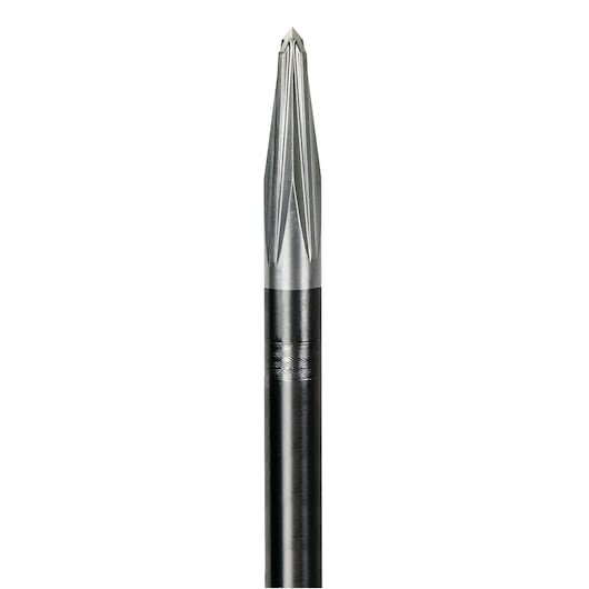 Close-up of a DEWALT DT6888 masonry reamer drill bit with fluted metal tip on a white background.