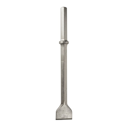Single flat metal chisel for demolition and breaking, isolated on white background.
