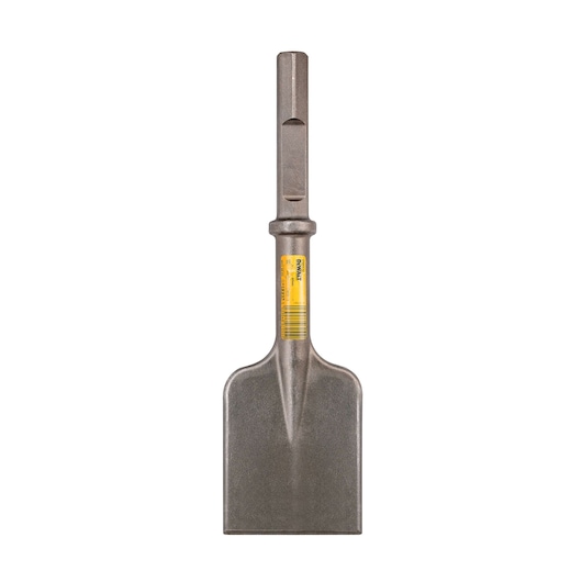DEWALT DT6934 flat chisel with wide blade and hex shank, used for heavy-duty material removal with power tools.