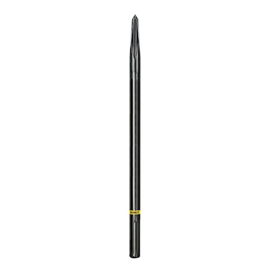 DEWALT DT6978, DT6978-F chisel tool, long, black metal for photography. Product upright on white background.