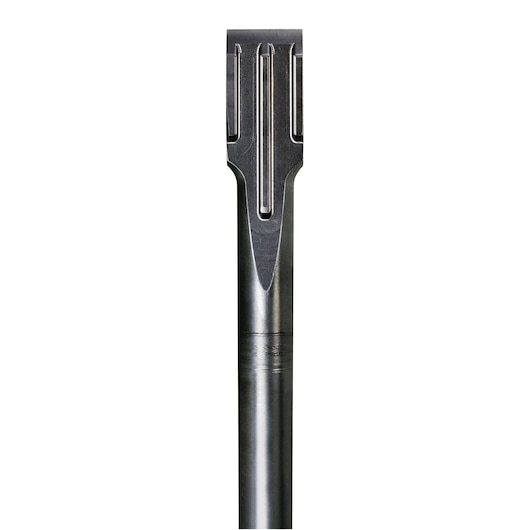 Metal DEWALT wide flat chisel bit for demolition work, shown upright on a white background.