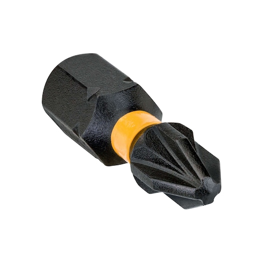 DEWALT DT70512T screw extractor bit with black body and yellow ring, shown on a white background.