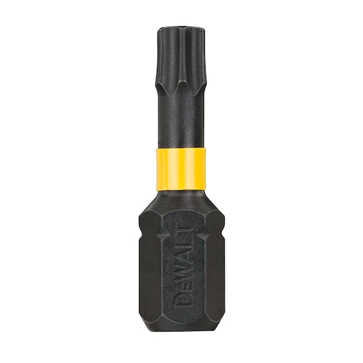 DEWALT DT70523T black screwdriver bit with yellow band, suitable for power tool use.