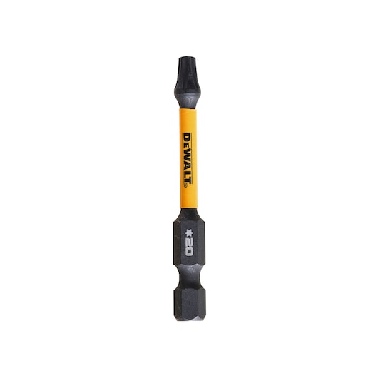 DEWALT DT70533T screwdriver bit, yellow and black, marked T20, used for fastening screws.