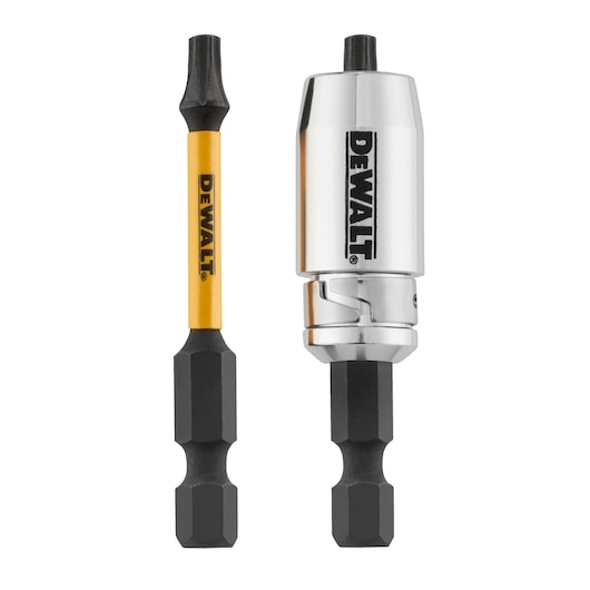 DEWALT screwdriver bit and bit holder with hex shank, suitable for use with power tools.