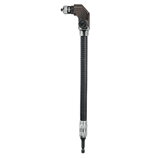 DEWALT flexible shaft attachment with right-angle head for precise screwdriving in tight spaces.