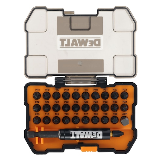 DEWALT bit set in case for DT70900T, DT70900T-QZ, photography category, bits and magnetic holder.