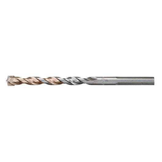 Single metal masonry drill bit with spiral design, photographed against a white background.