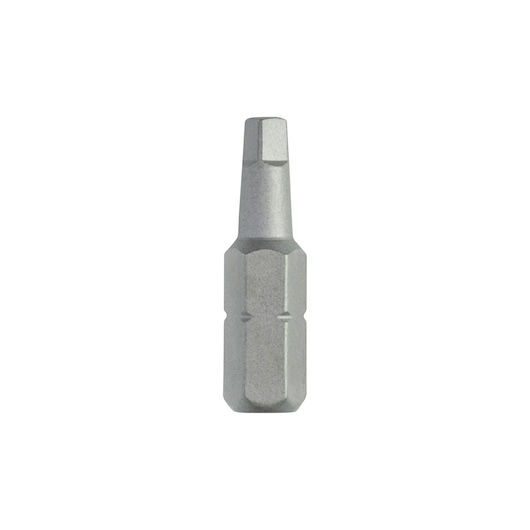 Single DEWALT hex screwdriver bit, metallic finish, shown upright on white background.
