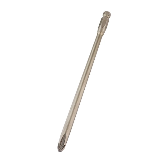 Long Phillips screwdriver bit with hex shank for power tools, shown on a white background.