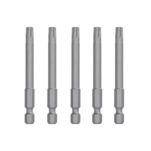 Five DEWALT DT7295 screwdriver bits arranged vertically in a row on a white background.
