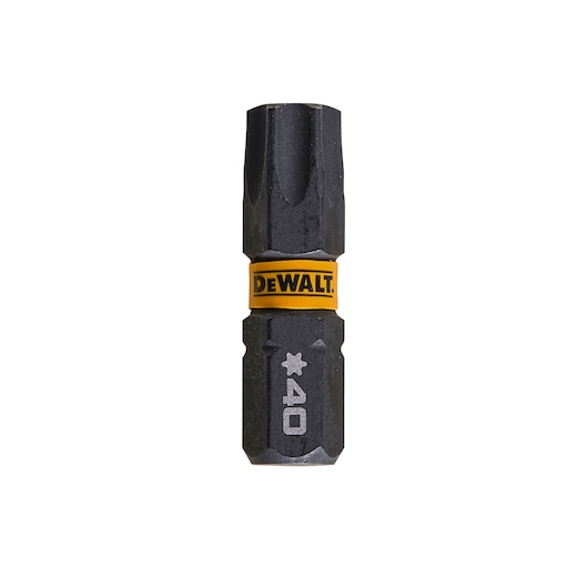 DEWALT DT7373 Torx screwdriver bit with yellow branding and T40 marking, shown against a white background.