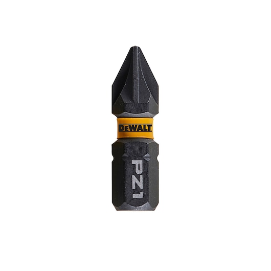 DEWALT PZ1 screwdriver bit, black with yellow DEWALT ring, shown against a white background.