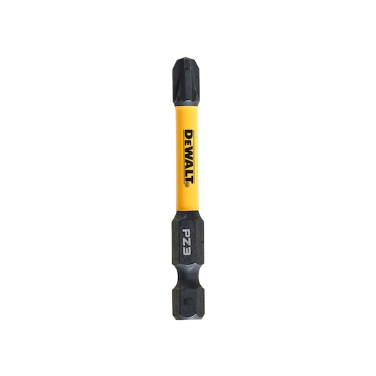 DEWALT DT7392T screwdriver bit, yellow and black, labeled PZ3 for Pozidriv screws.