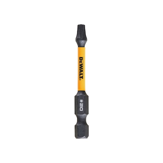 DEWALT DT7395T star screwdriver bit with yellow shaft and black tips, size T20, isolated on white.