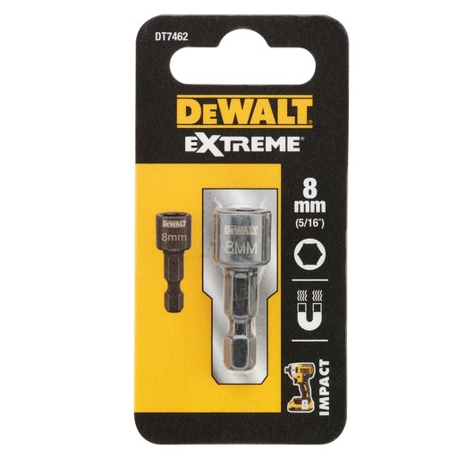 DEWALT Extreme DT7462 8mm impact socket adapter in retail packaging.