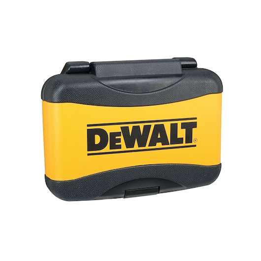Yellow and black DEWALT hard case for tool storage and transport.