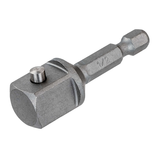 Hex drive socket adapter for drills, metallic finish, DEWALT DT7512, 1/2 inch size shown.