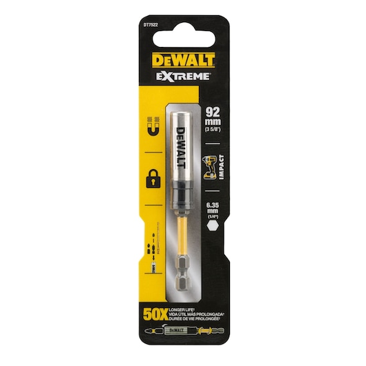 DEWALT DT7522 Extreme impact screwdriver bit holder, 92mm length, in retail packaging.