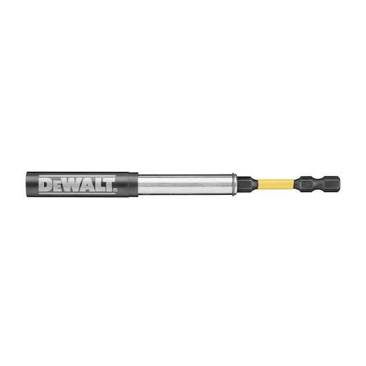 DEWALT DT7523 magnetic bit holder in black and silver, designed for use with power tools.