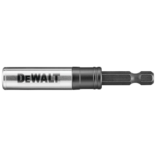DEWALT DT7524 metal screwdriver bit holder with hex shank for power tools, shown against a white background.