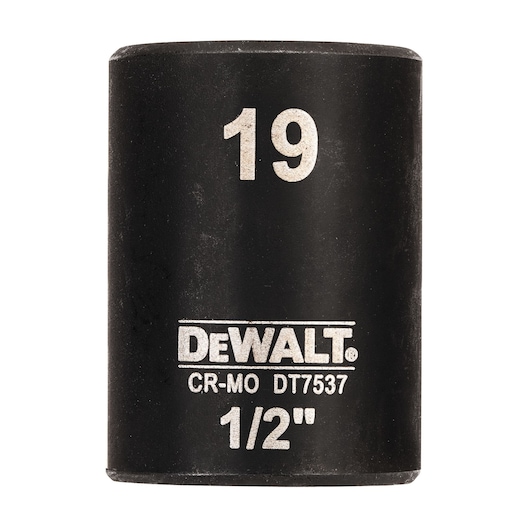 DEWALT DT7537 19mm 1/2 inch impact socket, black, cylindrical, tool accessory for mechanical use.
