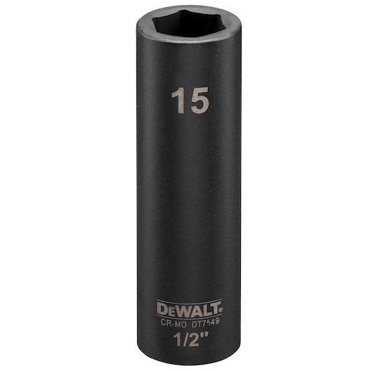 DEWALT DT7549 15mm deep impact socket, black, 1/2 inch drive size for wrenches.