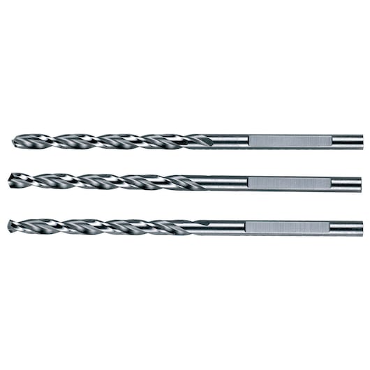 Three DEWALT metal drill bits with straight shanks, shown horizontally against a white background.