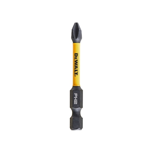 DEWALT PH2 screwdriver bit with yellow shaft and black ends, shown against a white background.