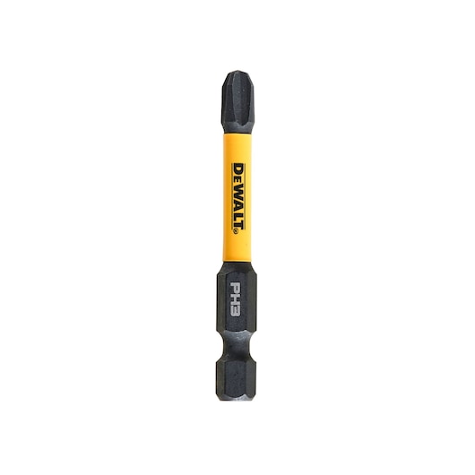 DEWALT PH3 screwdriver bit with yellow shaft and black ends, used for fastening and construction tasks.