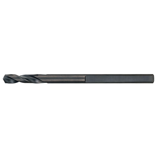 Black DEWALT twist drill bit with a hex shank for use in power tools, shown on a white background.