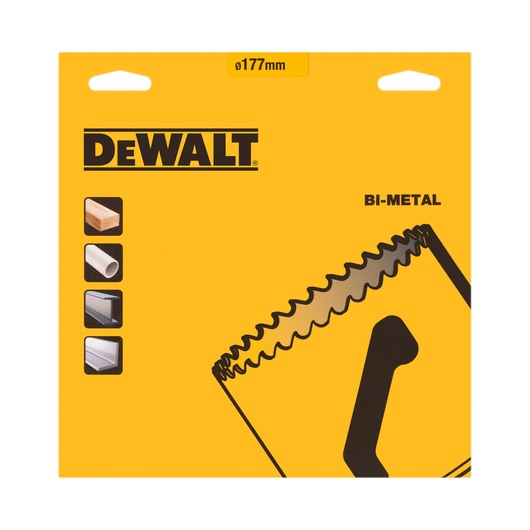 DEWALT Bi-Metal saw blade pack, 177mm, for wood/metal, SKUs DT8266-QZ, DT8266, product category: Photography.