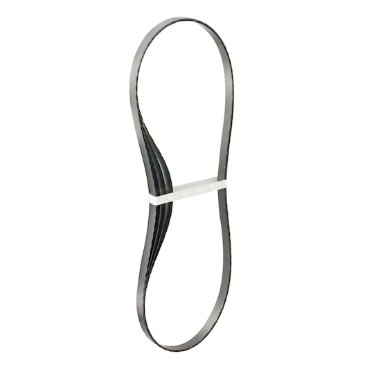 Pack of DEWALT DT8461 metal bandsaw blades, looped and held together with a white strap.