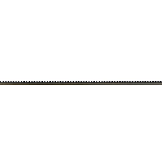Thin metal saw blade with fine teeth for precision cutting, shown against a white background.