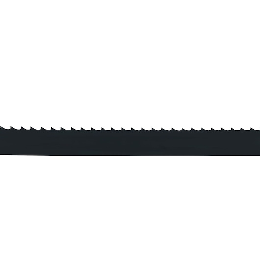 Close-up of a DEWALT DT8474 saw blade showing serrated teeth against a white background.