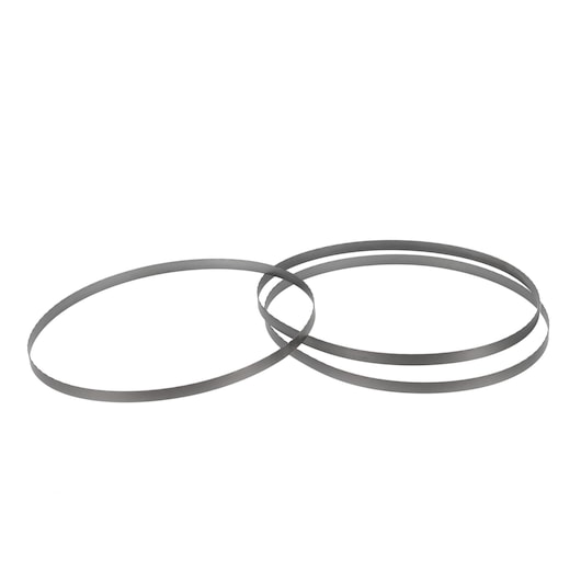 Three metal bandsaw blades displayed on a white background.