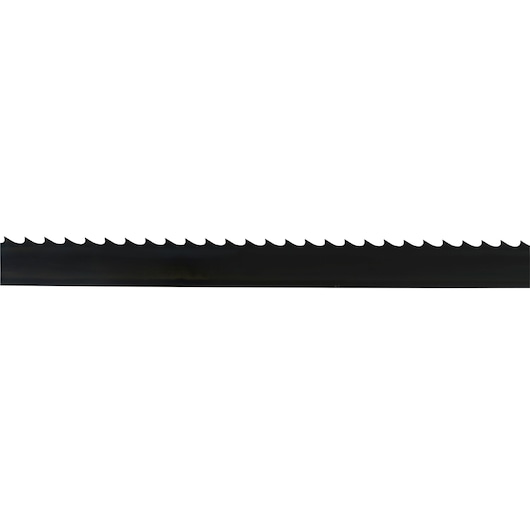 Close-up of a DEWALT DT8482 band saw blade with sharp pointed teeth against a white background.