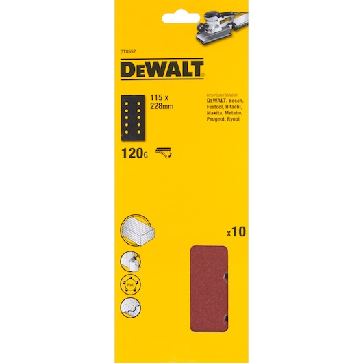 DEWALT sanding sheet pack DT8552, DT8552-QZ for photography, 115x228mm, 120G, 10 pieces.