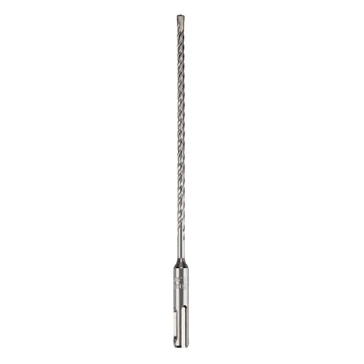 Long metal drill bit with spiral fluting and SDS shank for masonry, shown vertically on white background.