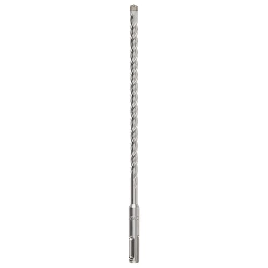 A long, silver DEWALT masonry drill bit with spiral flute and SDS shank, shown vertically against a white background.