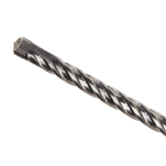 Close-up of the tip of a DEWALT DT8921 metal drill bit with spiral grooves on a white background.
