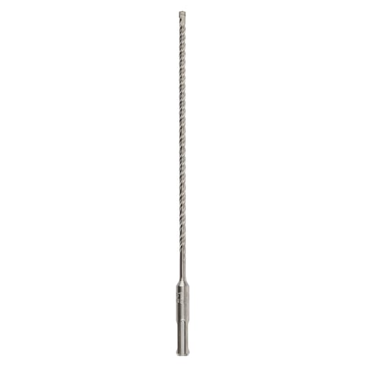 Long, silver DEWALT drill bit with spiral grooves for masonry or concrete drilling. Straight vertical orientation.
