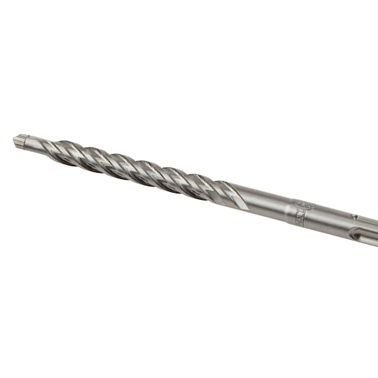 A close-up image of a DEWALT DT8967 metal drill bit with a spiral fluted design, used for drilling into hard materials.