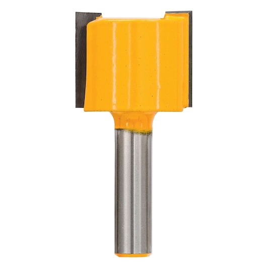 DEWALT DT90012 yellow straight router bit with metal shaft for woodworking.